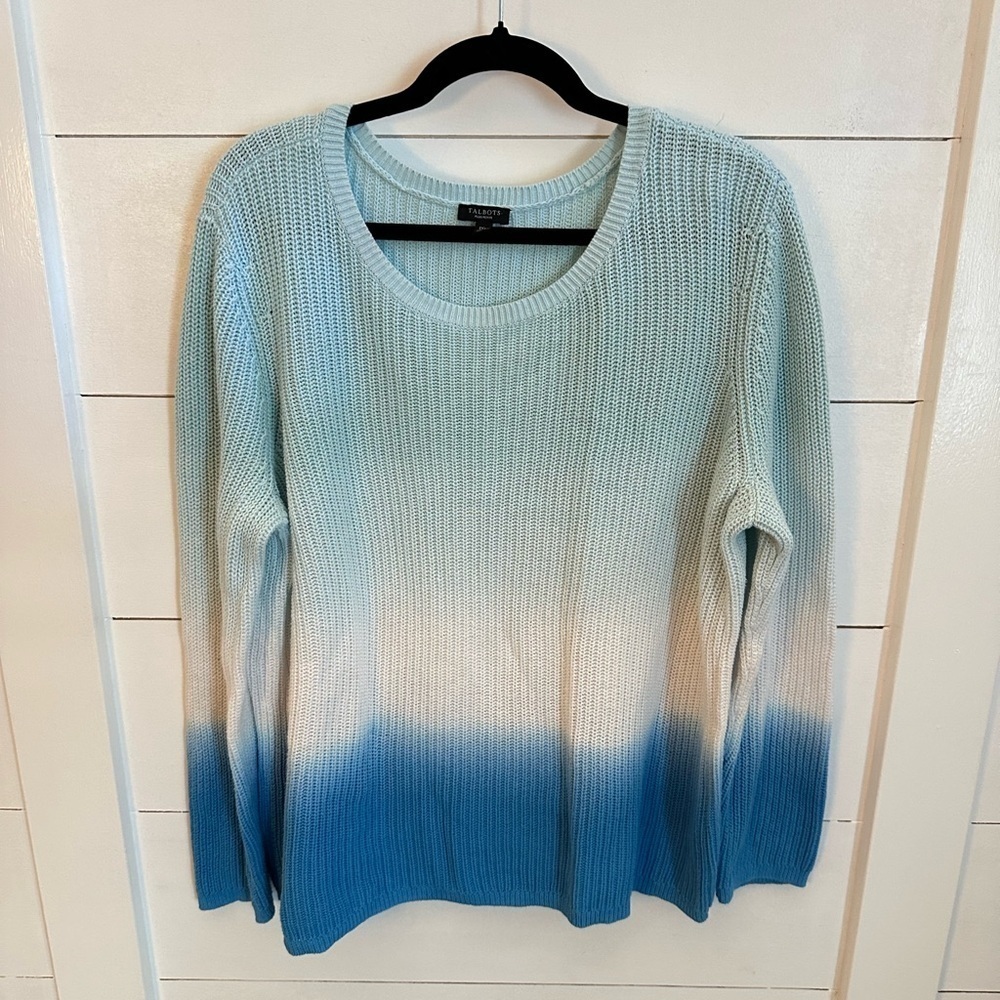 TALBOTS 1XP blue stripe woman plus size wardrobe staple classic knit sweater